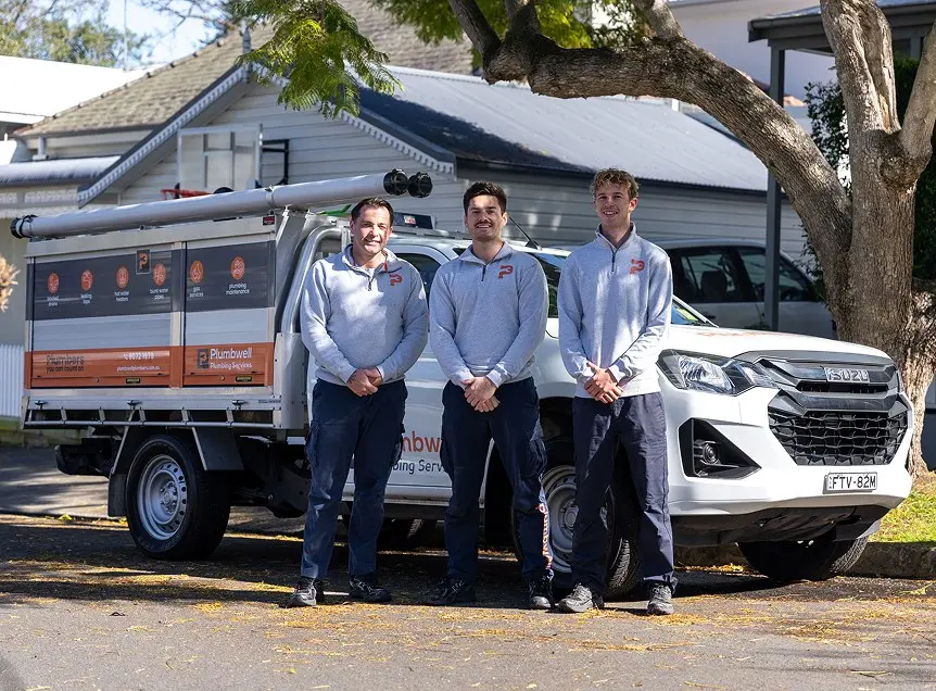 The Plumbwell Plumbing Services team with their service ute